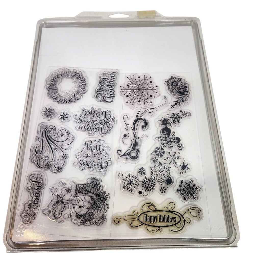 Clear Holiday Acrylic Cling Stamp Set Christmas Borders Snowflakes 12 Days Craft